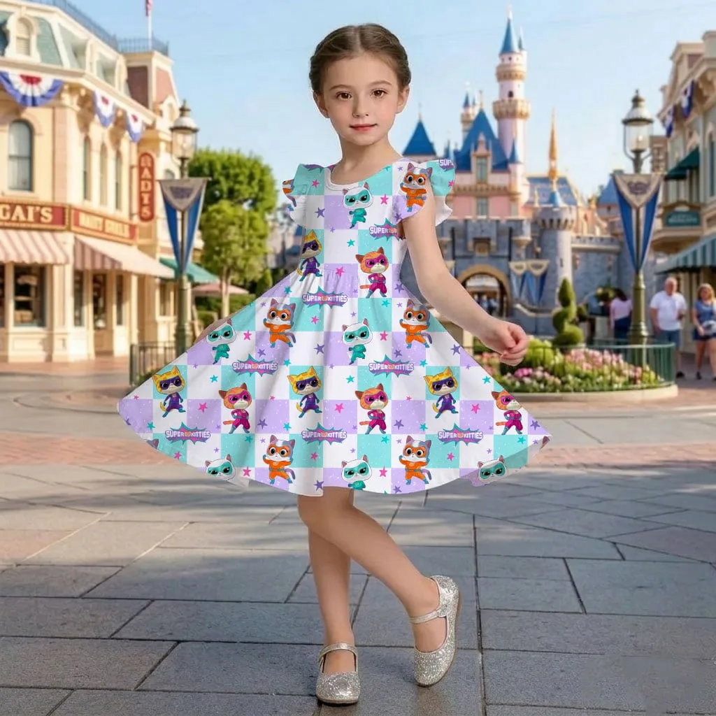 Super Kitties Coquette Ruffle Dress, Girls Summer Vacation Outfit - Image 3