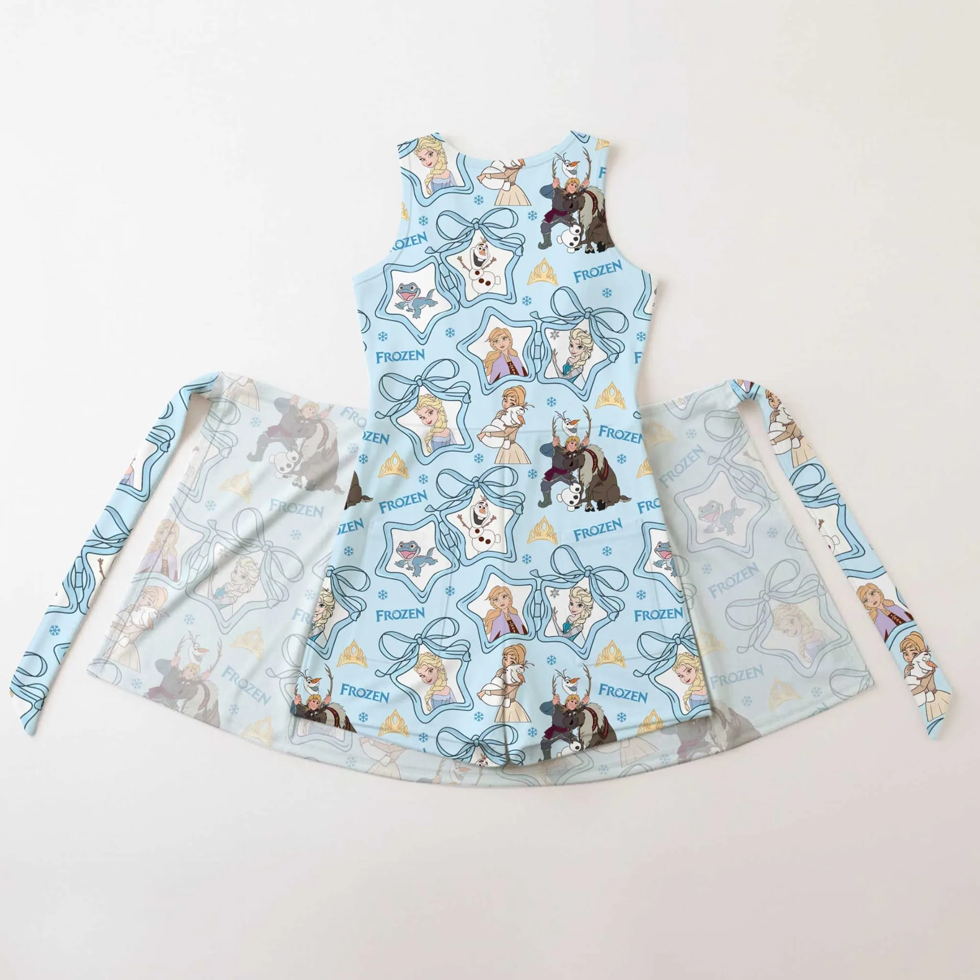Girls Disney Elsa and Friends Blue Bow Tennis Dress Skirt, Family Matching Outfit - Image 2