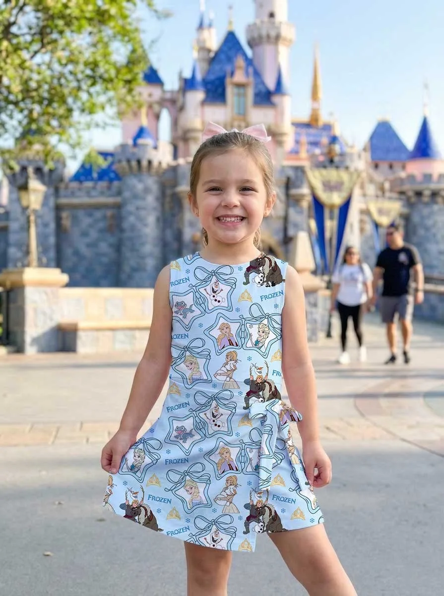Girls Disney Elsa and Friends Blue Bow Tennis Dress Skirt, Family Matching Outfit - Image 6