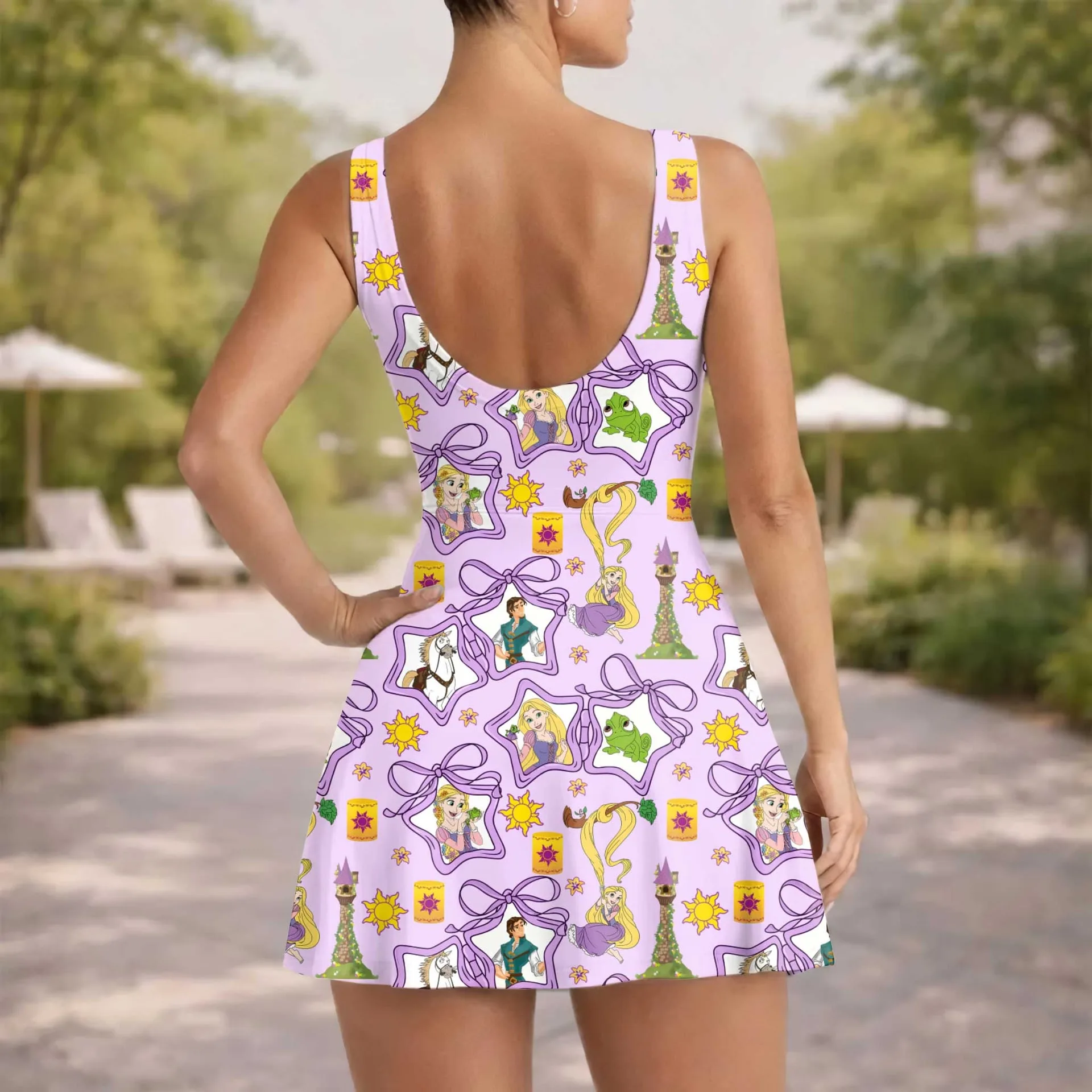 Girls Disney Tangled Purple Bow and Stars Tennis Dress Skirt, Family Matching Outfit - Image 3