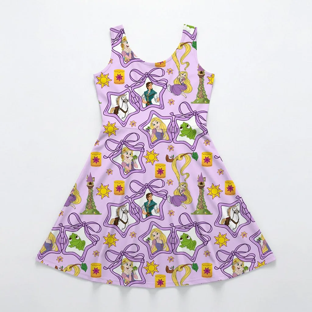 Disney Princess Rapunzel And Friends Star Pattern Mommy & Me Dress, Mama Mini Family Matching Outfit - Image 3