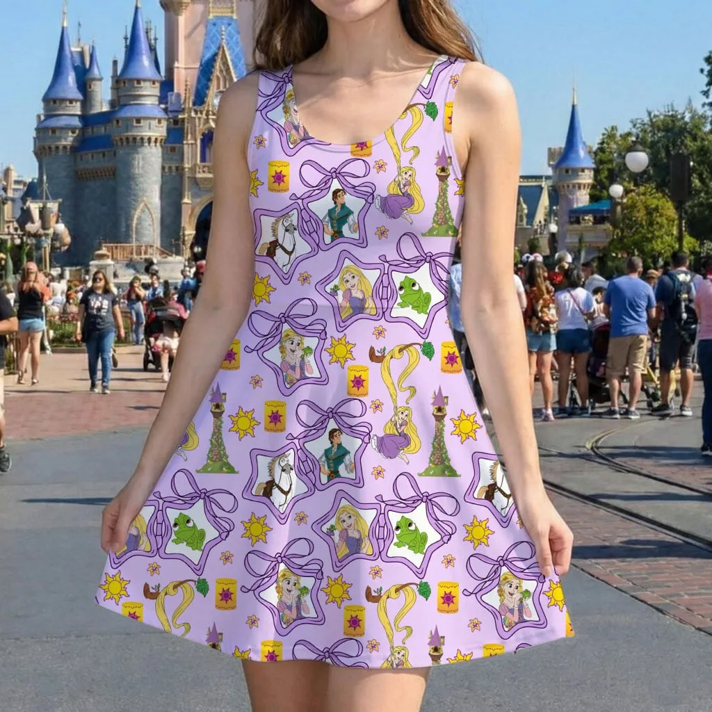 Disney Princess Rapunzel And Friends Star Pattern Mommy & Me Dress, Mama Mini Family Matching Outfit - Image 5
