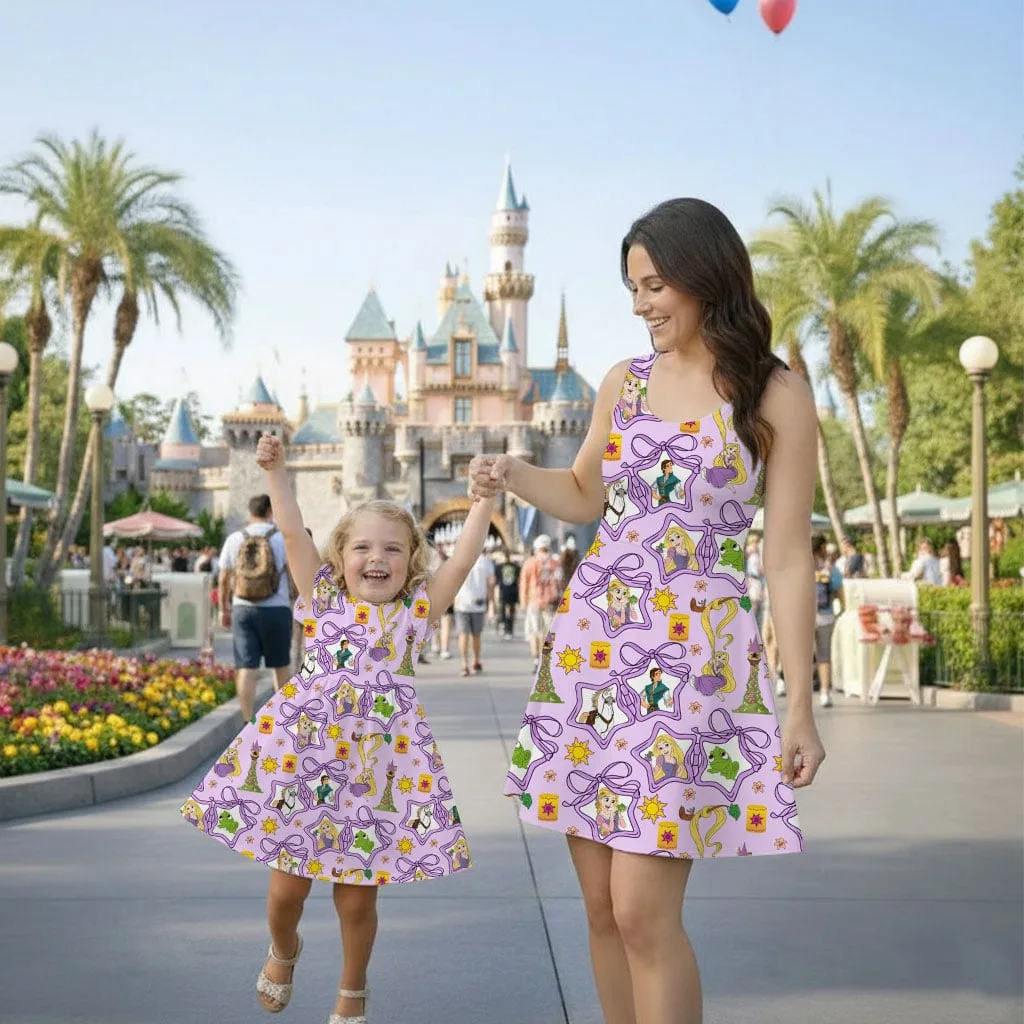 Disney Princess Rapunzel And Friends Star Pattern Mommy & Me Dress, Mama Mini Family Matching Outfit - Image 2