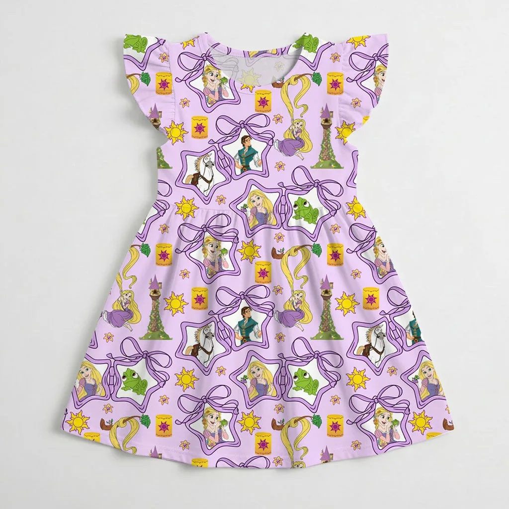 Disney Princess Rapunzel And Friends Star Pattern Mommy & Me Dress, Mama Mini Family Matching Outfit - Image 4