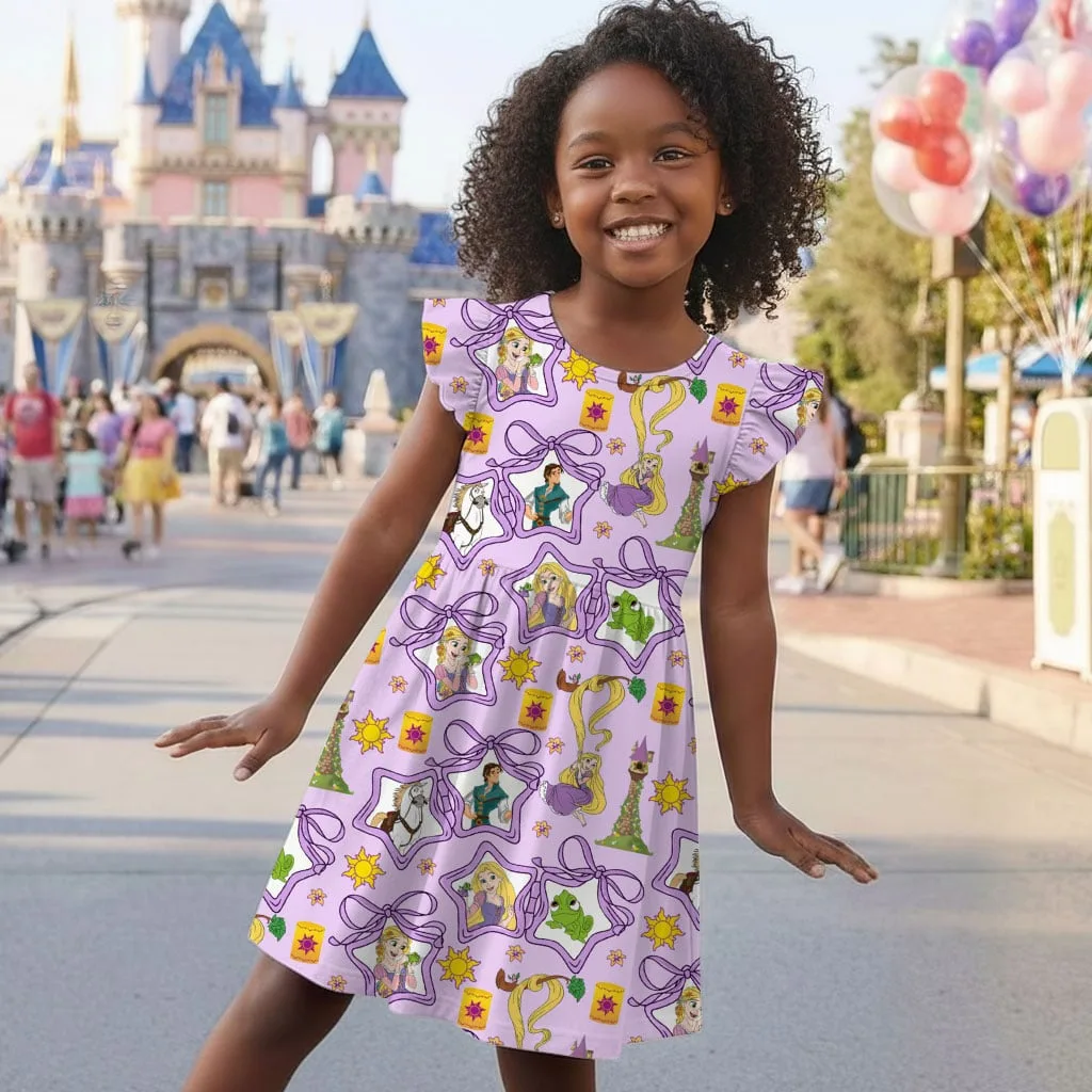 Disney Princess Rapunzel And Friends Star Pattern Mommy & Me Dress, Mama Mini Family Matching Outfit - Image 6