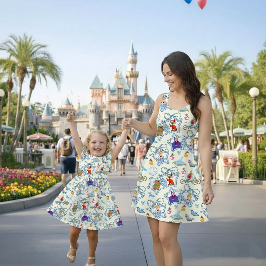 Disney Princess Cinderella Star Pattern Mommy & Me Dress, Mama Mini Family Matching Outfit - Image 2