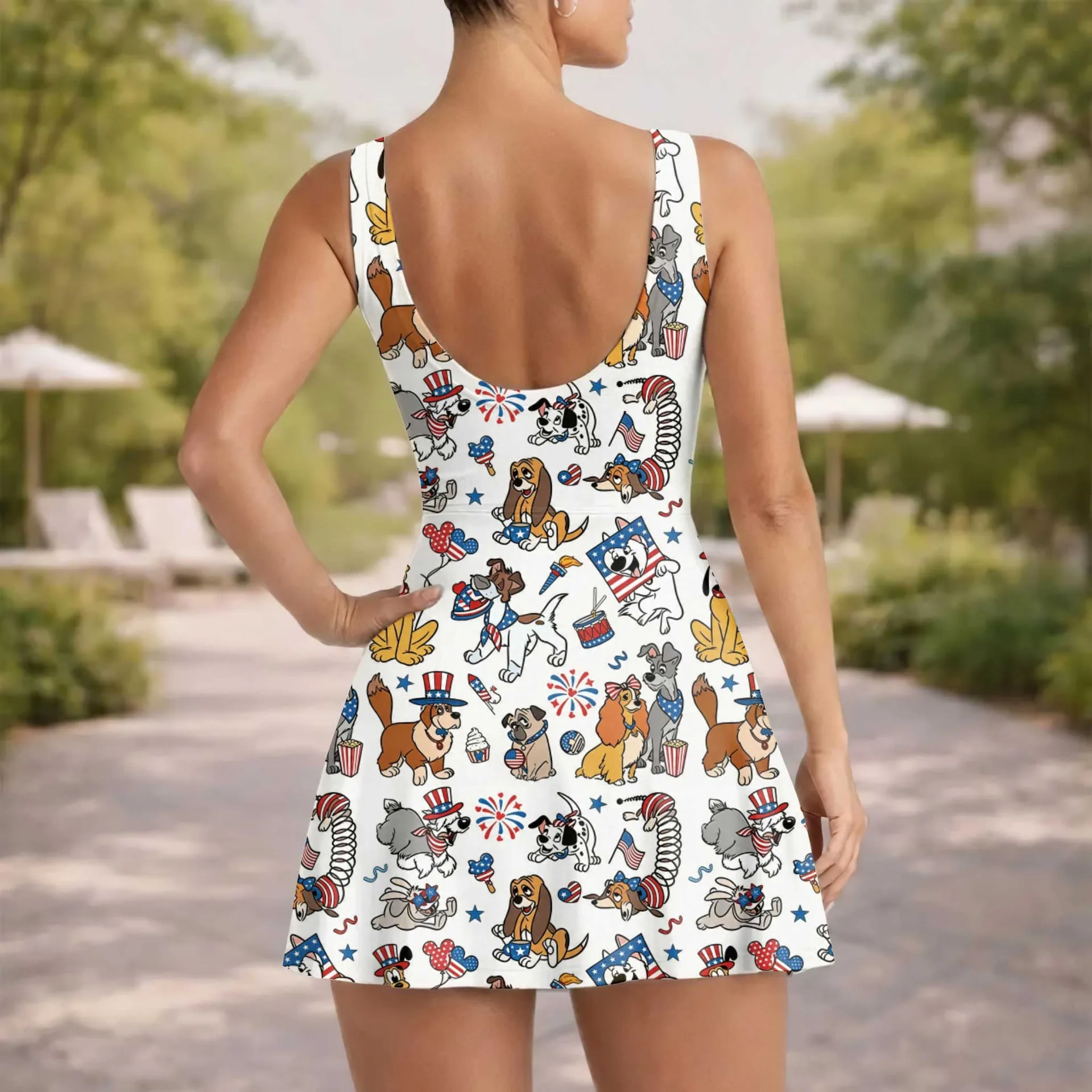 Girls Disney Dogs 4th of July Patriotic Stripe Tennis Dress Skirt, Family Matching Independence Day Outfit - Image 5