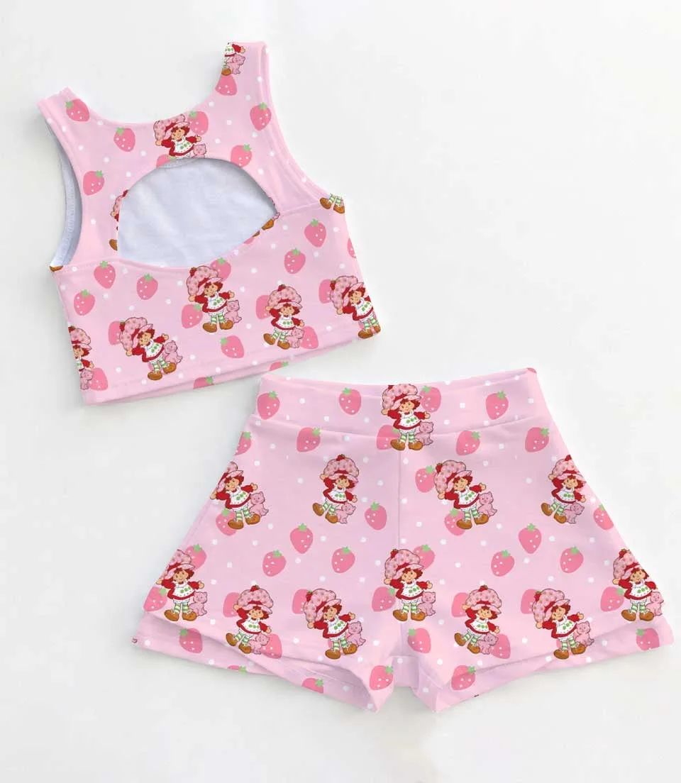 Women's Strawberry Shortcake Activewear Set, Boutique Athletic Dress & Skort Outfit, Family Matching Sportswear - Image 2
