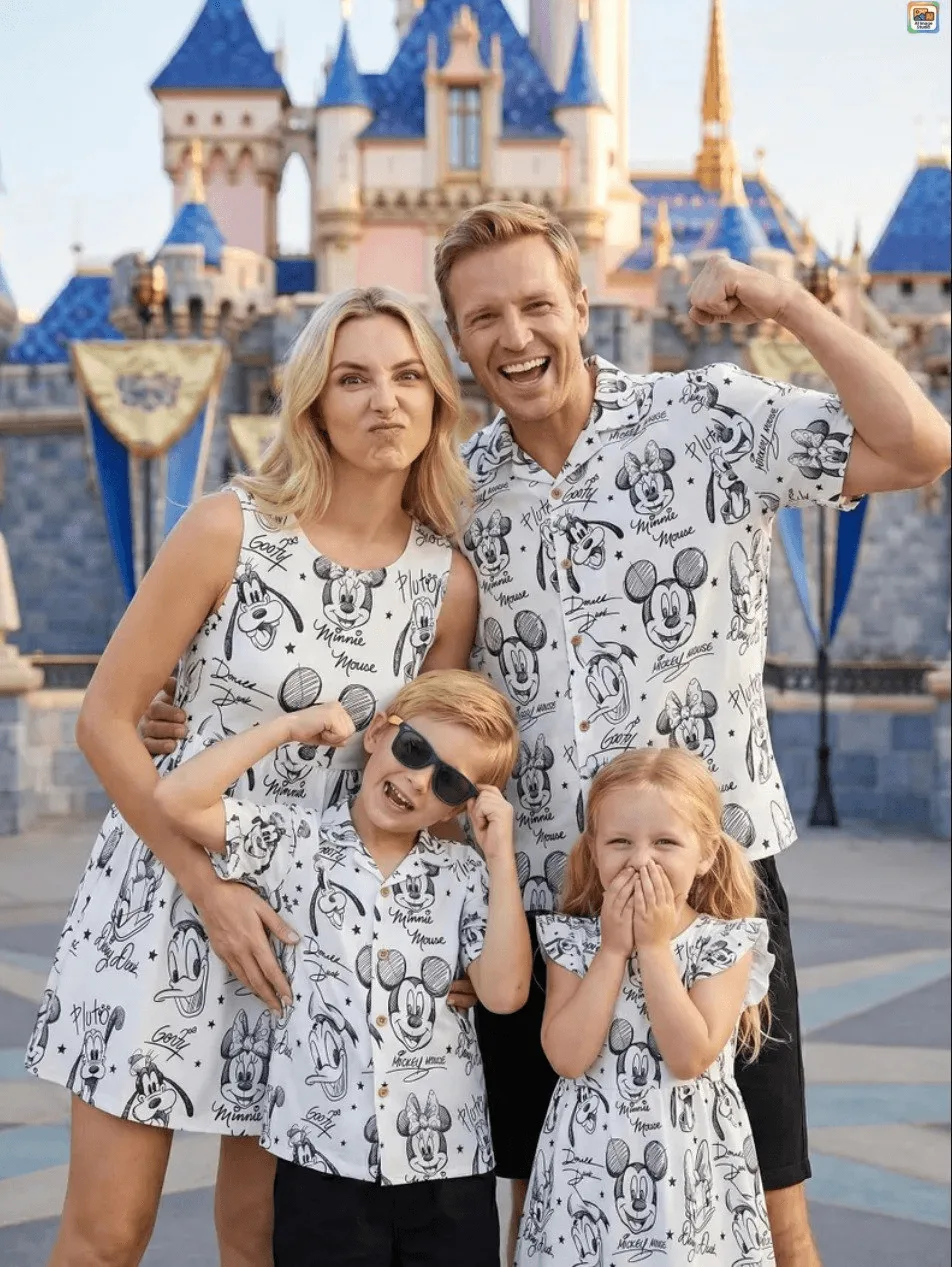 Family Monochrome Mickey Hawaiian Shirt Dress Set, Disney Park Matching Outfit
