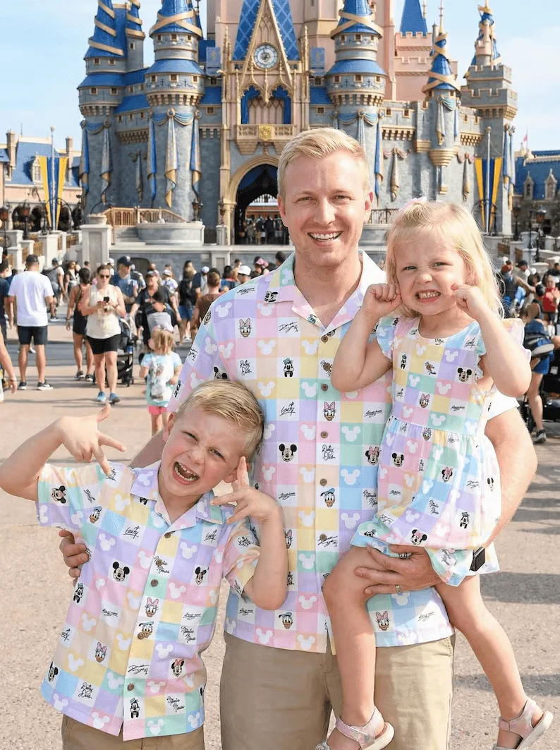 Family Mickey Friends Pastel Hawaiian Shirt Dress Set, Disney Park Matching Outfit