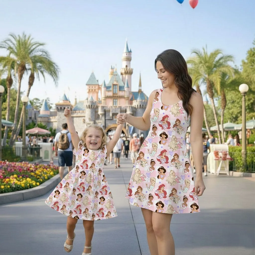 Disney Princess Pink Gingham Mommy & Me Dress, Mama Mini Family Matching Outfit - Image 2
