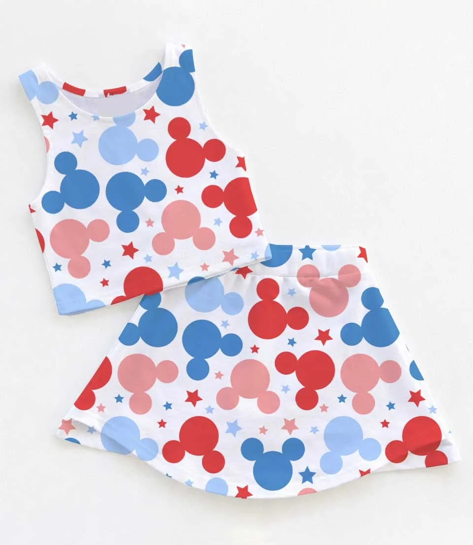 Women's Patriotic Mickey Activewear Set, 4th Of July Athletic Dress & Skort Outfit, Mommy & Me Family Matching