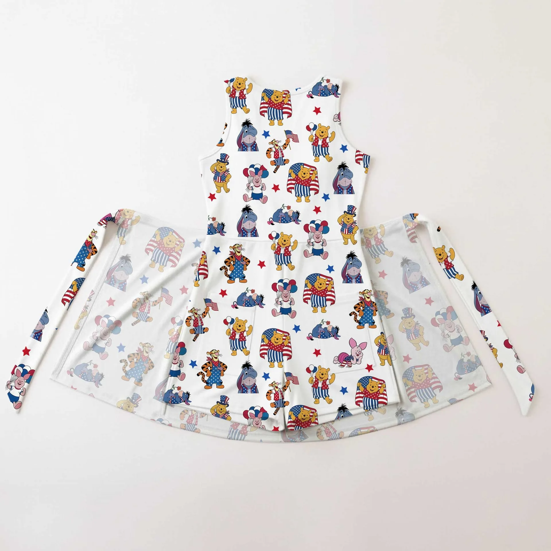 Girls Pooh Friends American Flag Tennis Dress Skirt, Family Matching Patriotic Outfit - Image 2