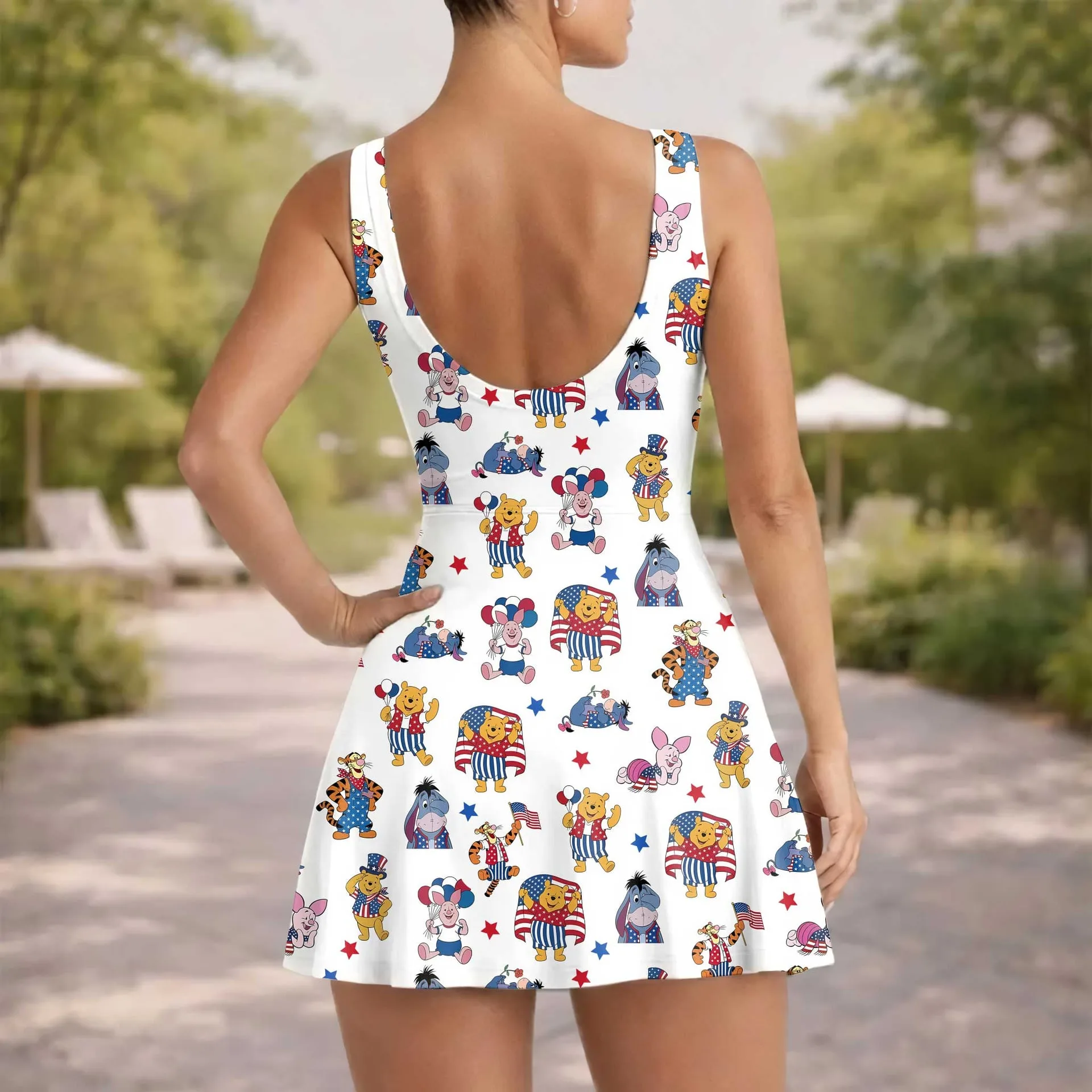 Girls Pooh Friends American Flag Tennis Dress Skirt, Family Matching Patriotic Outfit - Image 5