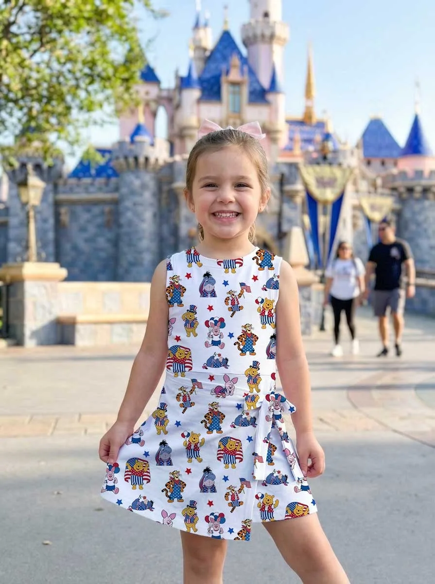 Girls Pooh Friends American Flag Tennis Dress Skirt, Family Matching Patriotic Outfit - Image 6