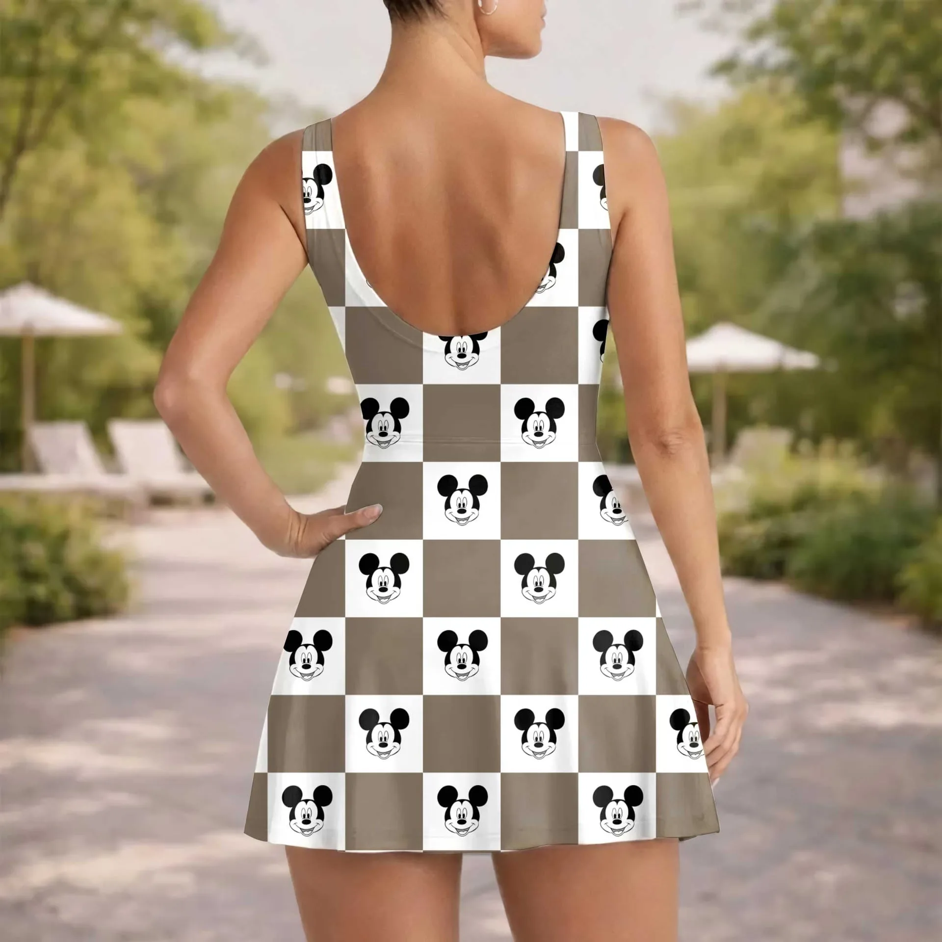 Girls Neutral Mickey Checkerboard Tennis Dress Skirt, Family Matching Disney Outfit - Image 5