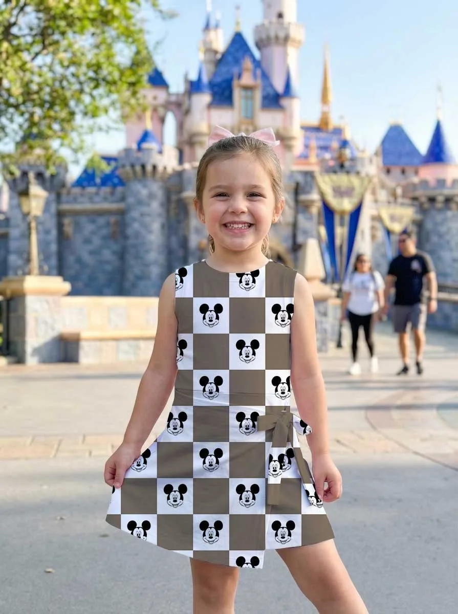 Girls Neutral Mickey Checkerboard Tennis Dress Skirt, Family Matching Disney Outfit - Image 6