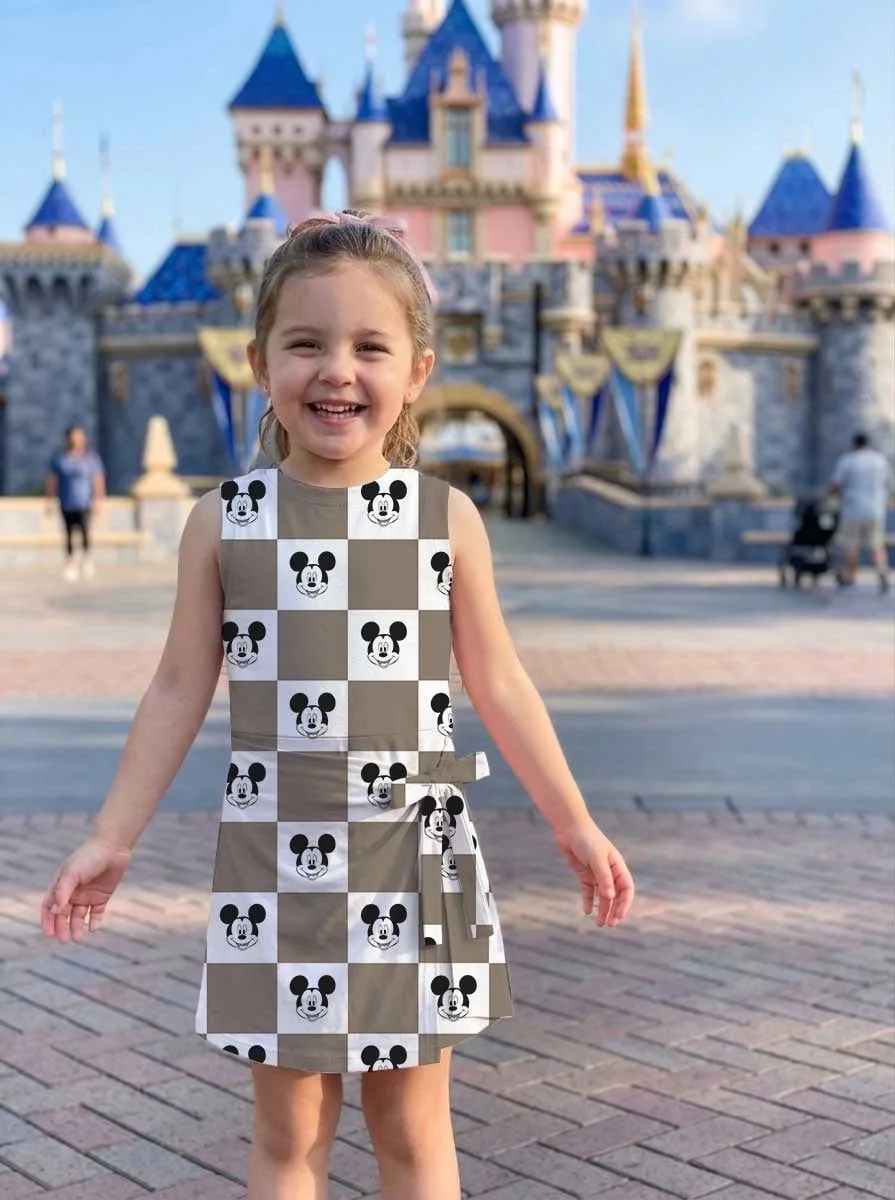 Girls Neutral Mickey Checkerboard Tennis Dress Skirt, Family Matching Disney Outfit - Image 8