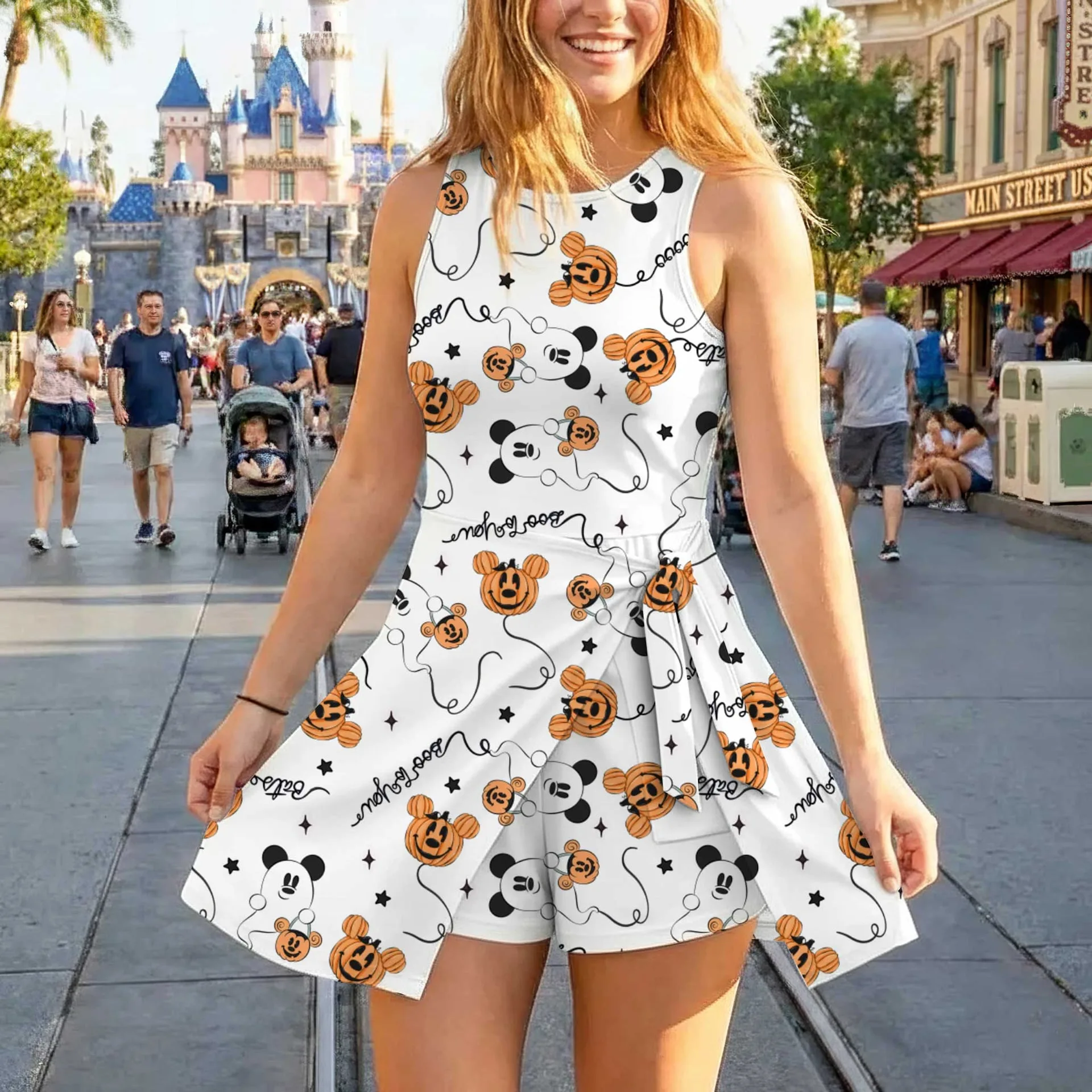 Girls Mickey Pumpkin Balloons Tennis Dress Skirt, Family Matching Halloween Outfit - Image 3