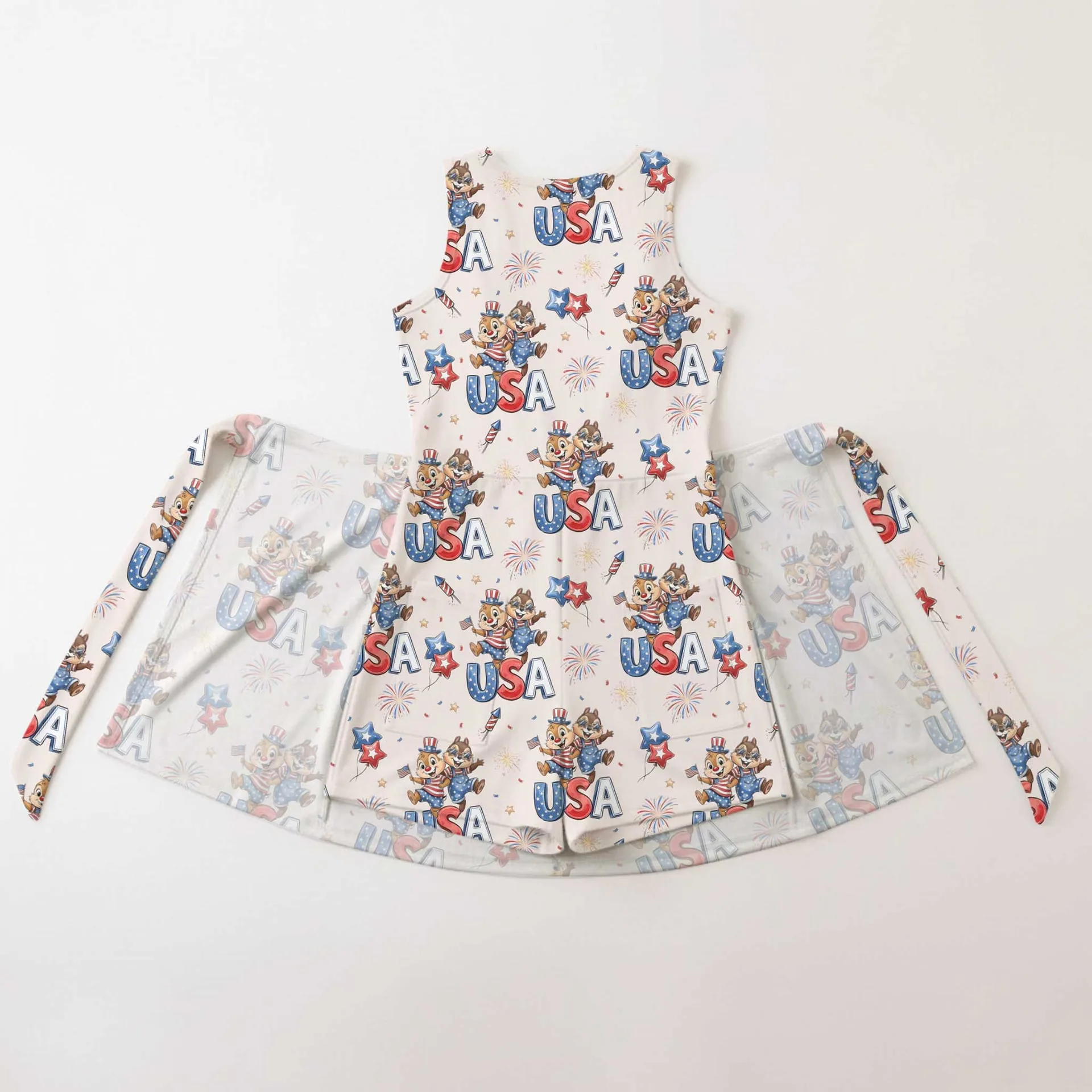 Girls Chip Dale 4th of July Patriotic Tennis Dress Skirt, Family Matching Independence Day Outfit - Image 8