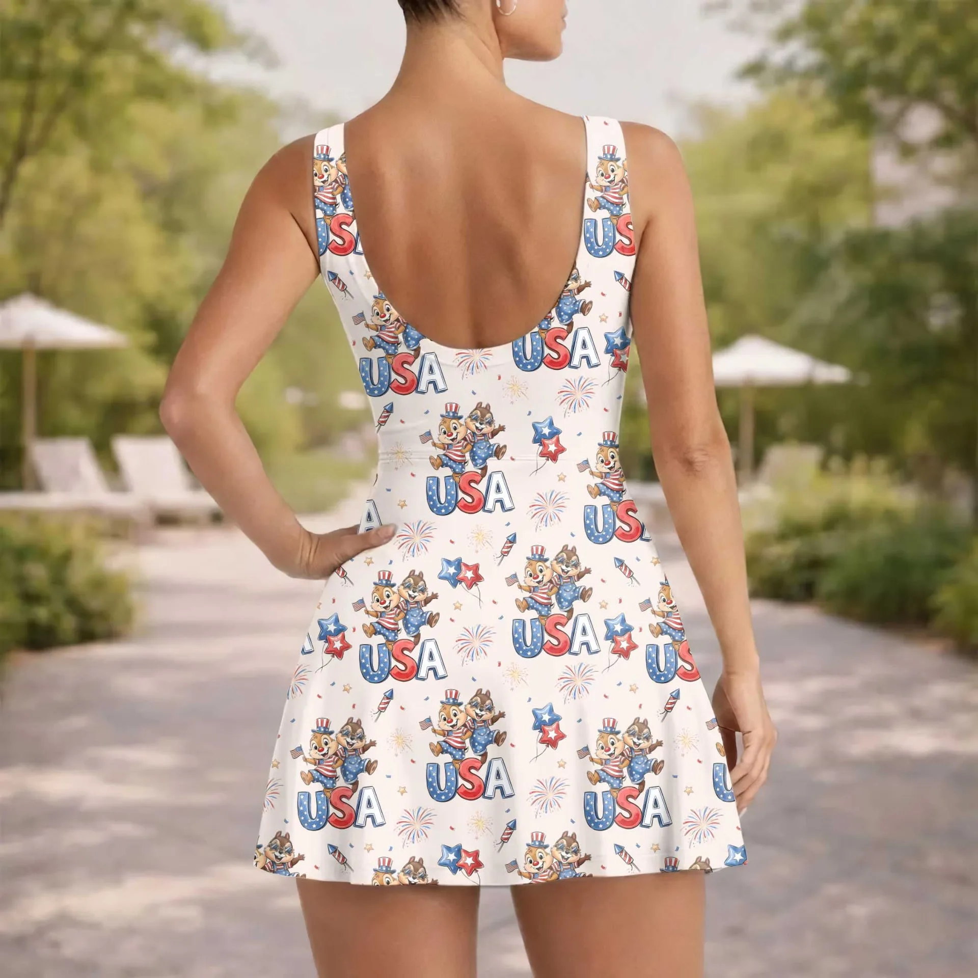 Girls Chip Dale 4th of July Patriotic Tennis Dress Skirt, Family Matching Independence Day Outfit - Image 2