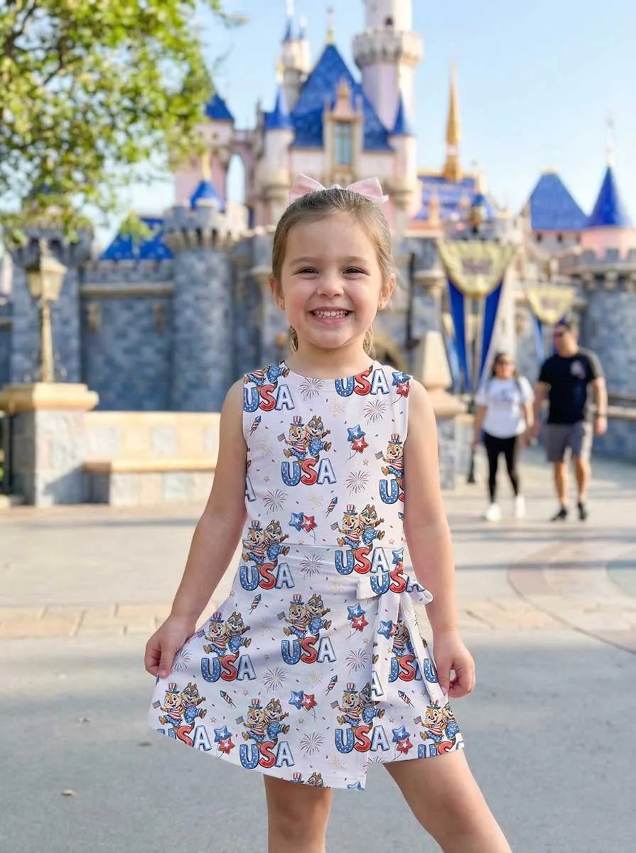 Girls Chip Dale 4th of July Patriotic Tennis Dress Skirt, Family Matching Independence Day Outfit - Image 3