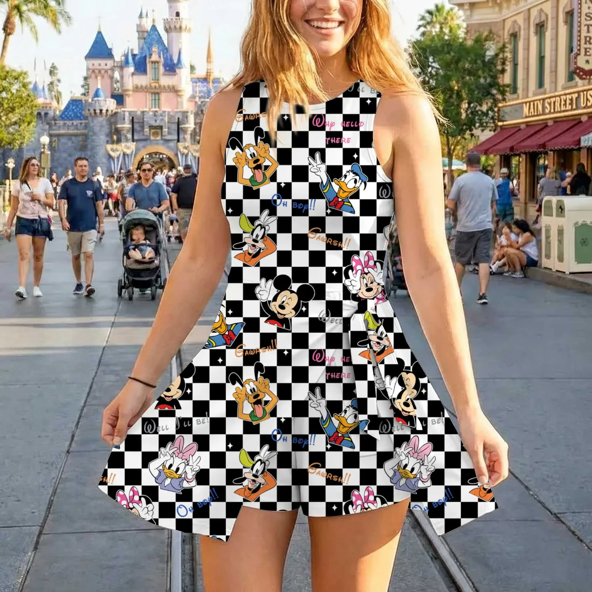 Girls Mickey Friends Checkerboard Tennis Dress Skirt, Family Matching Disney Outfit - Image 8