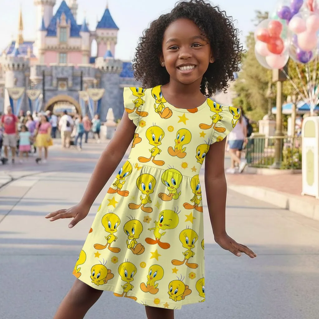 Tweety Bird Character Pattern Mommy & Me Dress, Mama Mini Family Matching Outfit - Image 6