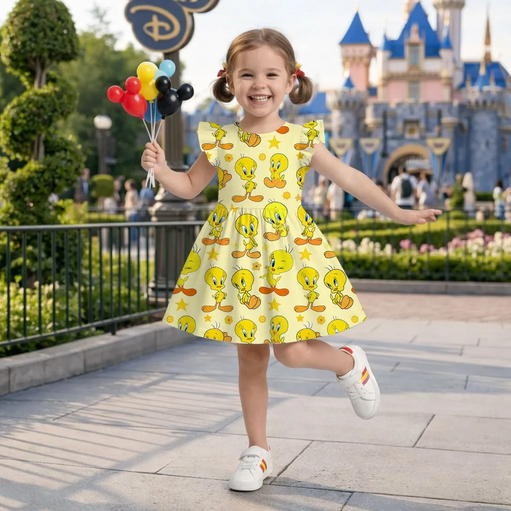 Tweety Bird Character Pattern Mommy & Me Dress, Mama Mini Family Matching Outfit - Image 8
