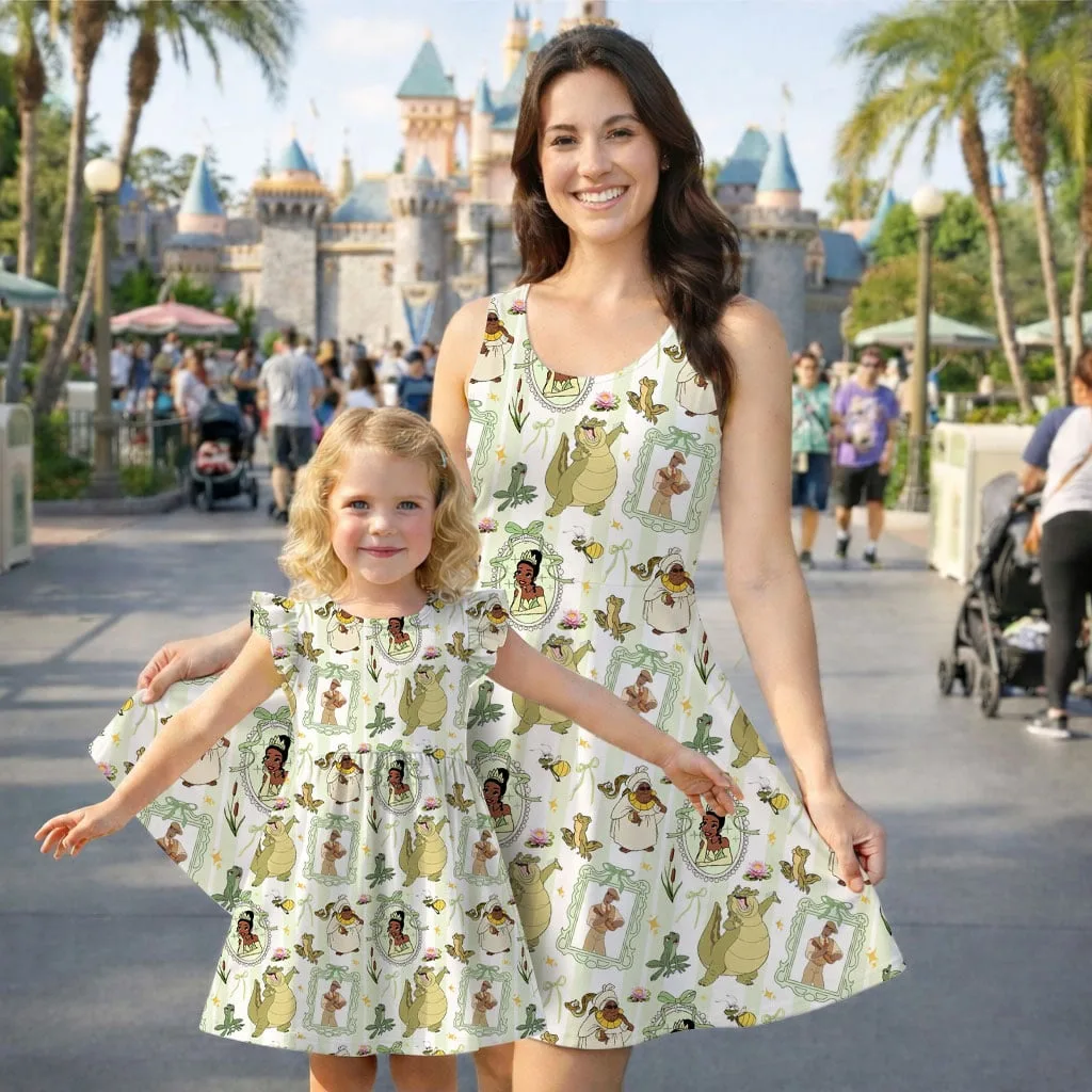 Disney Tiana Character Pattern Mommy & Me Dress, Mama Mini Family Matching Outfit - Image 2