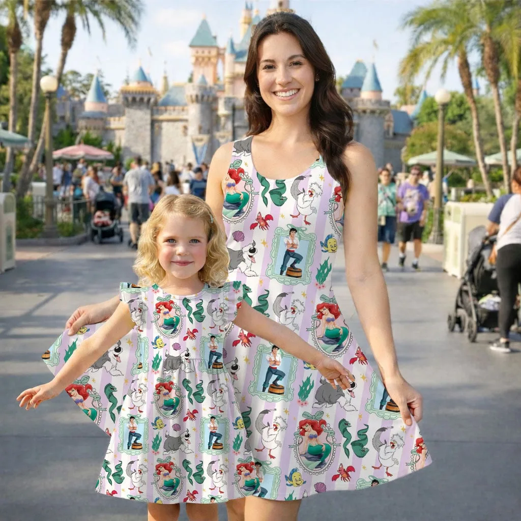 Disney Little Mermaid Character Pattern Mommy & Me Dress, Mama Mini Family Matching Outfit - Image 2