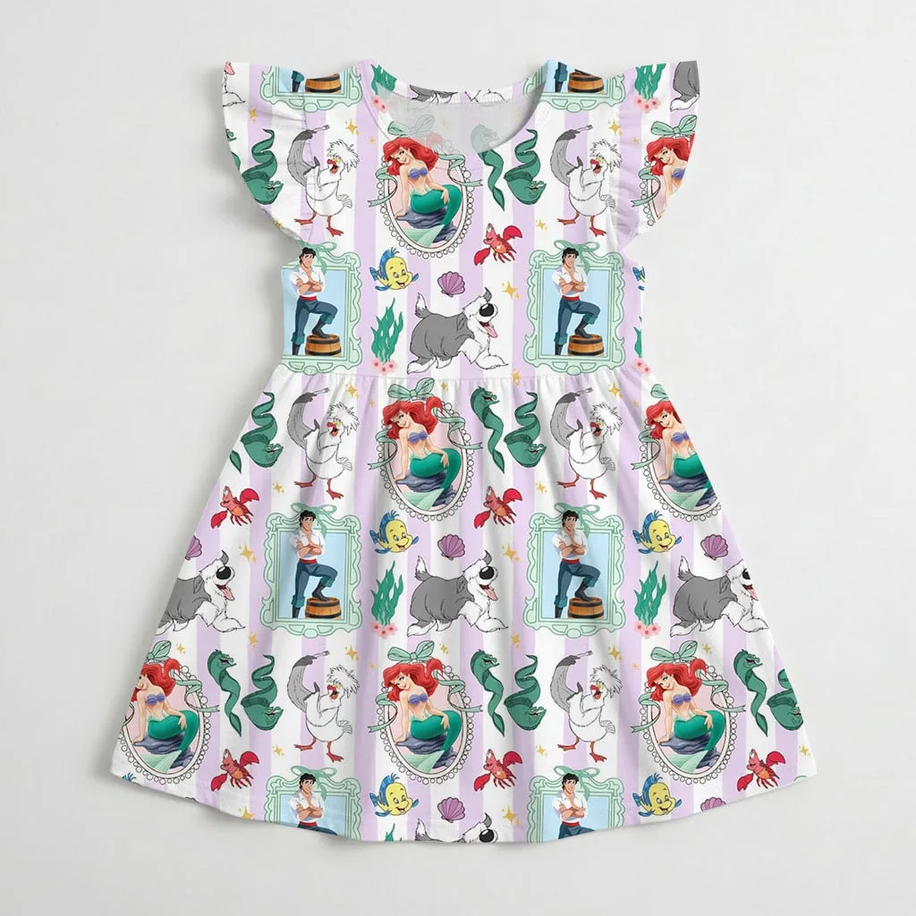 Disney Little Mermaid Character Pattern Mommy & Me Dress, Mama Mini Family Matching Outfit - Image 4