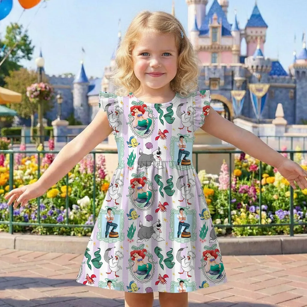 Disney Little Mermaid Character Pattern Mommy & Me Dress, Mama Mini Family Matching Outfit - Image 7