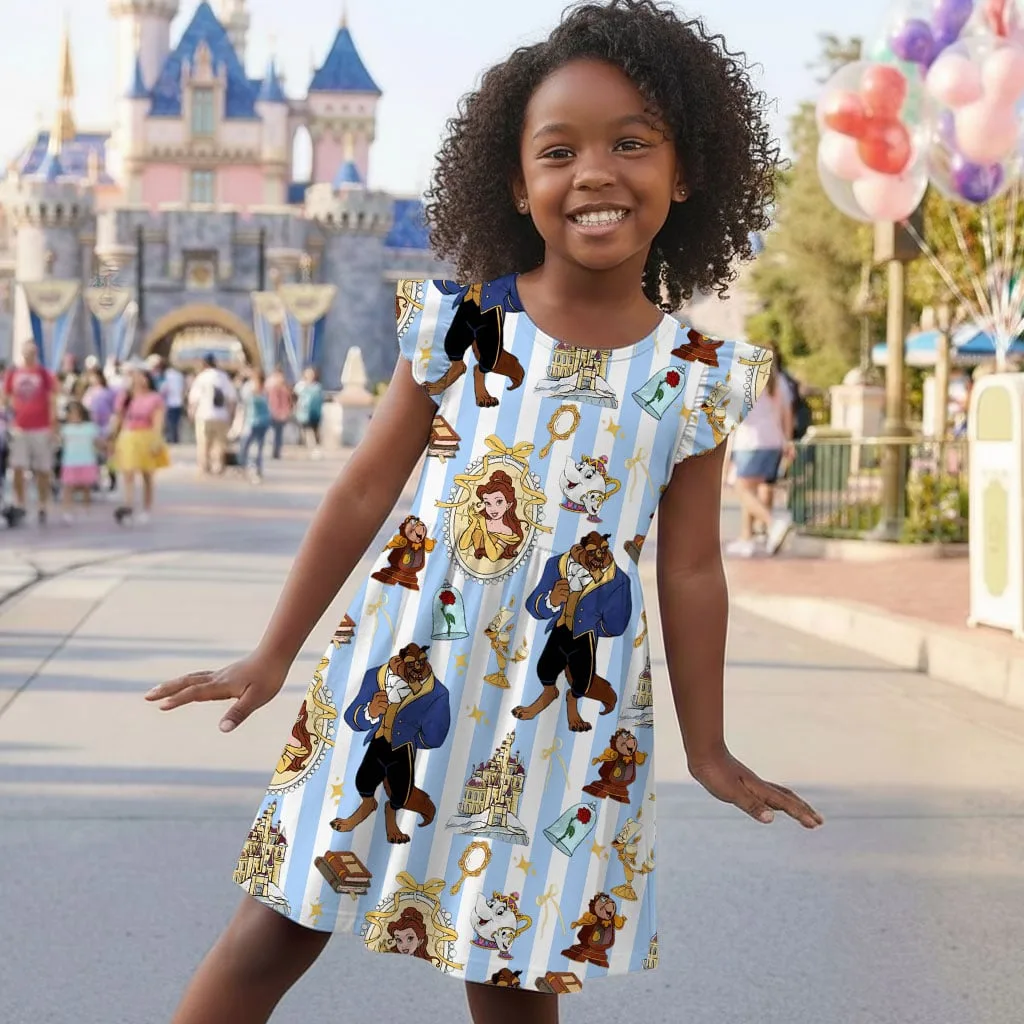 Disney Beauty and the Beast Character Pattern Mommy & Me Dress, Mama Mini Family Matching Outfit - Image 6