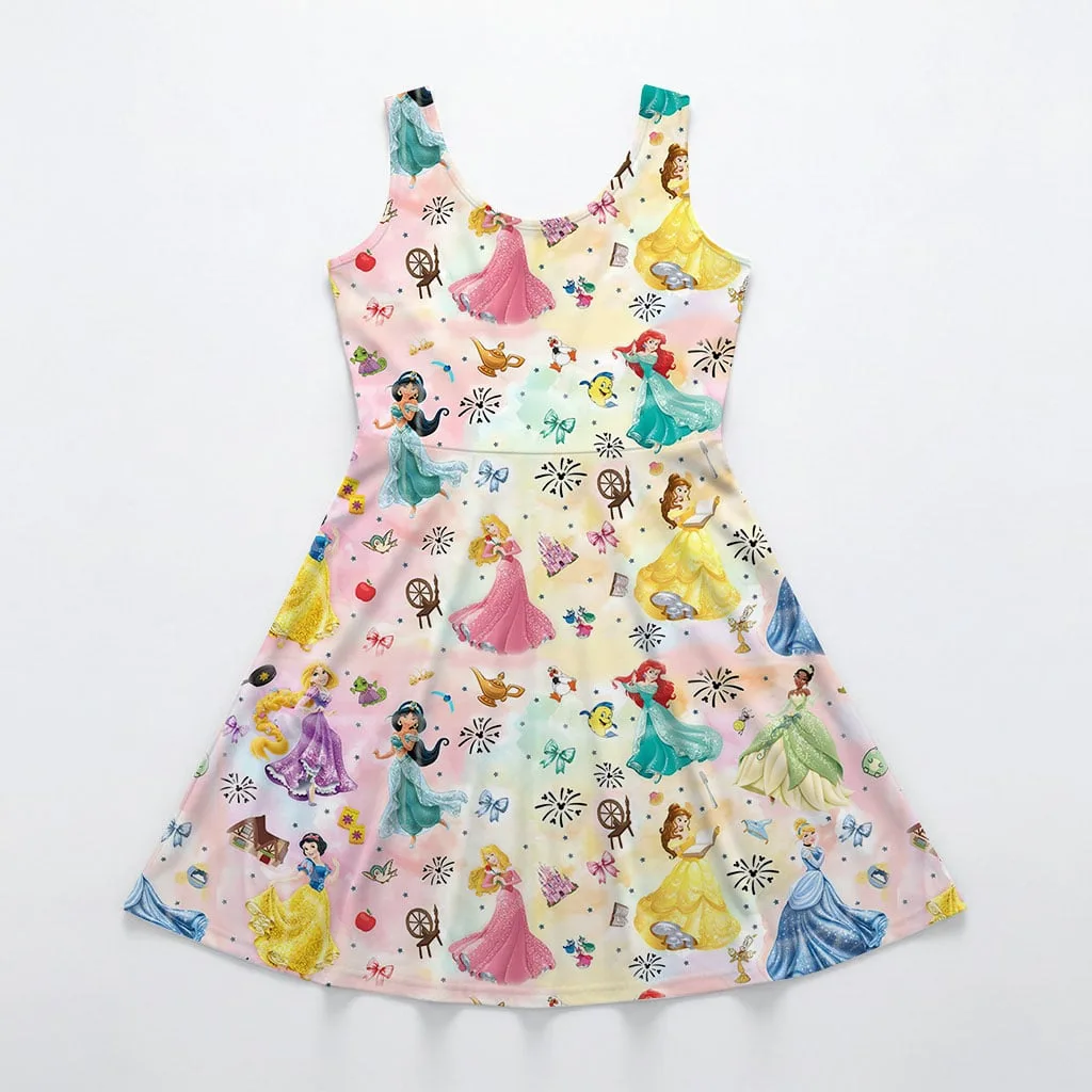 Disney Princess Colorful Character Pattern Mommy & Me Dress, Mama Mini Family Matching Outfit - Image 4