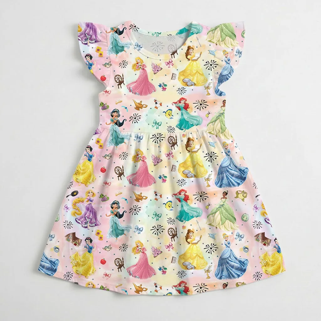 Disney Princess Colorful Character Pattern Mommy & Me Dress, Mama Mini Family Matching Outfit - Image 3