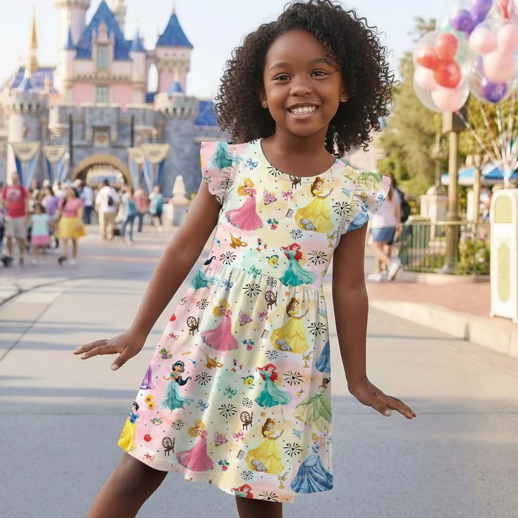 Disney Princess Colorful Character Pattern Mommy & Me Dress, Mama Mini Family Matching Outfit - Image 6