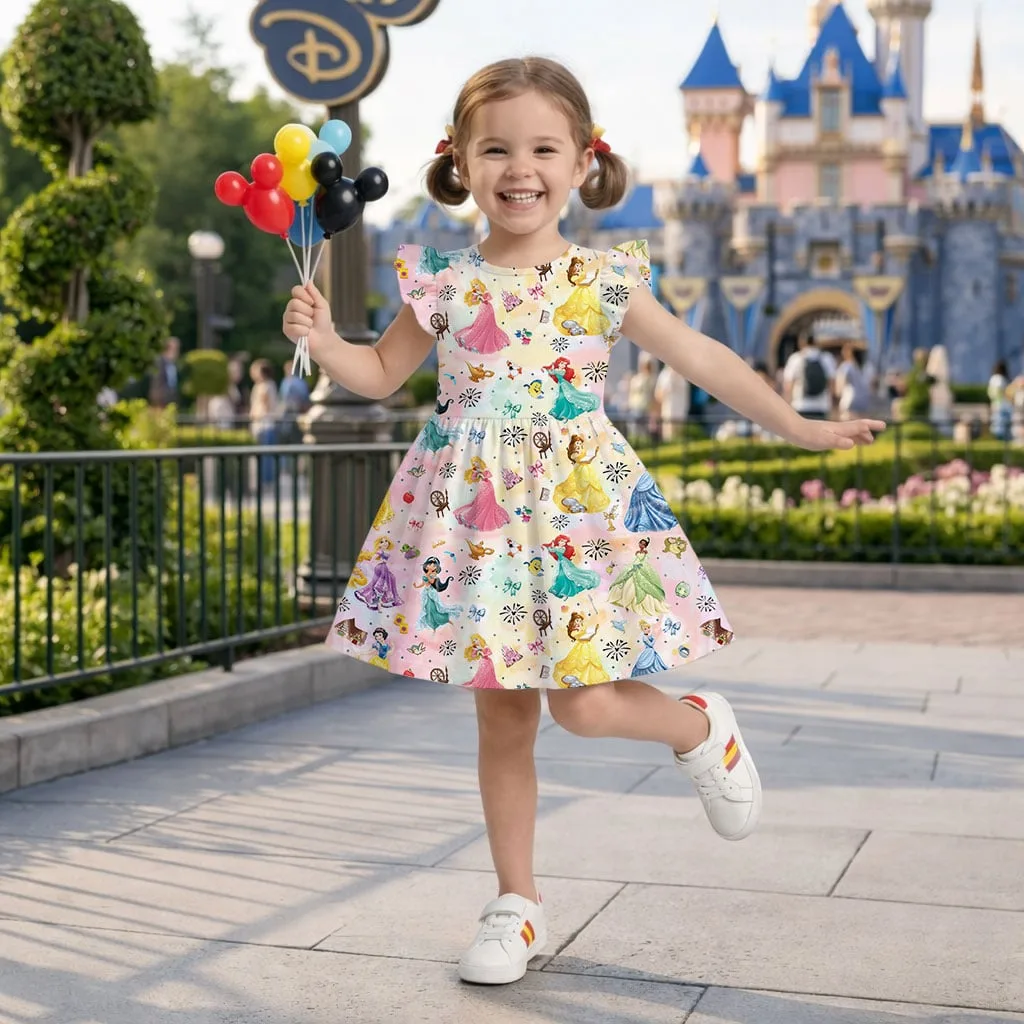 Disney Princess Colorful Character Pattern Mommy & Me Dress, Mama Mini Family Matching Outfit - Image 8