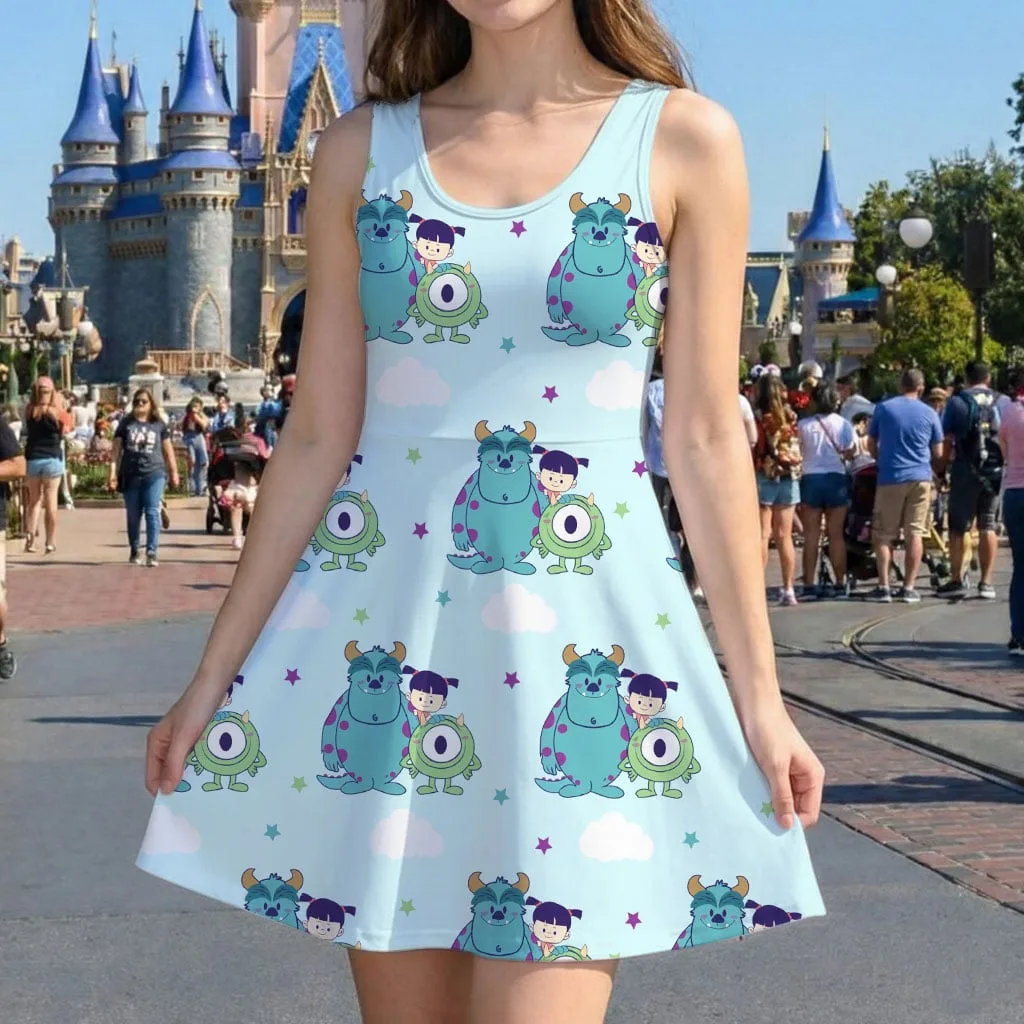 Disney Monsters Inc Cute Character Pattern Mommy & Me Dress, Mama Mini Family Matching Outfit - Image 5
