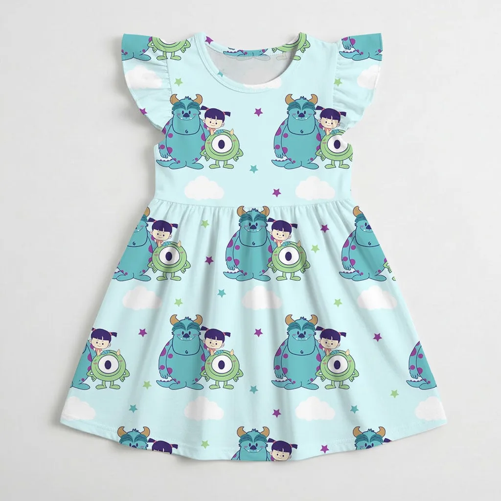 Disney Monsters Inc Cute Character Pattern Mommy & Me Dress, Mama Mini Family Matching Outfit - Image 3