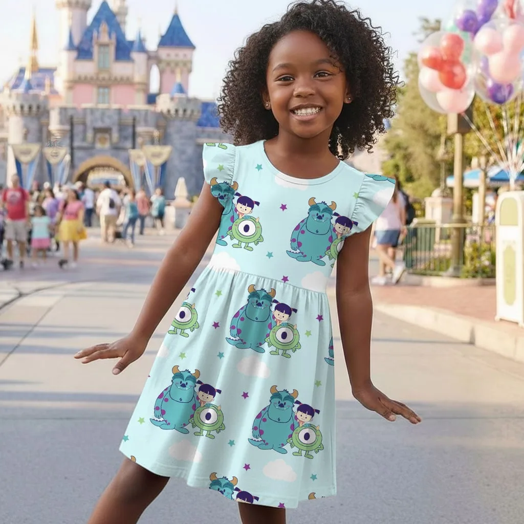 Disney Monsters Inc Cute Character Pattern Mommy & Me Dress, Mama Mini Family Matching Outfit - Image 6