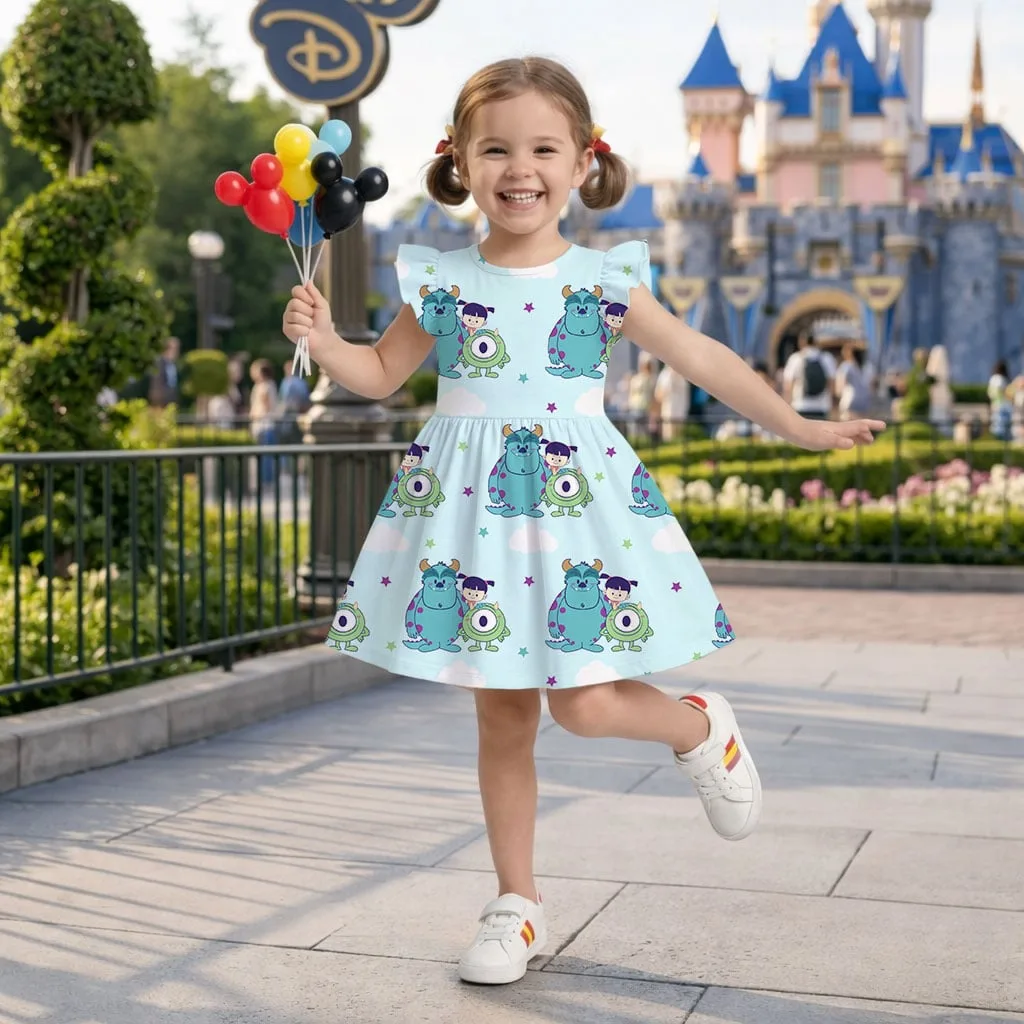 Disney Monsters Inc Cute Character Pattern Mommy & Me Dress, Mama Mini Family Matching Outfit - Image 8