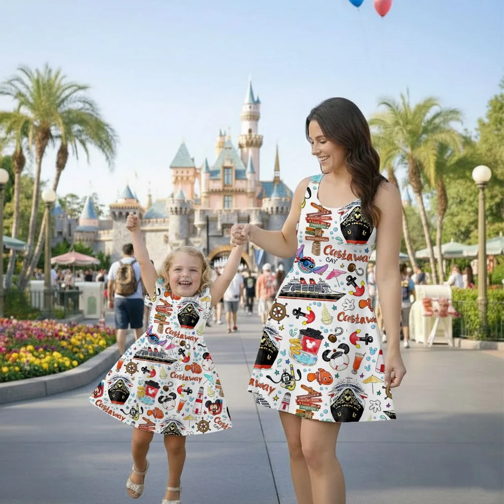 Disney Cruise Line Castaway Cay Pattern Mommy & Me Dress, Mama Mini Family Matching Outfit - Image 2