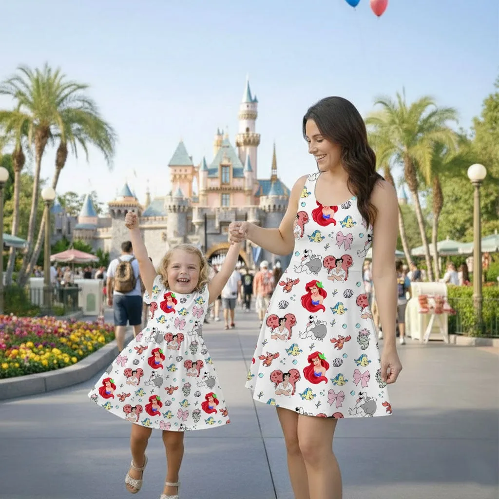Disney Little Mermaid Character Pattern Mommy & Me Dress, Mama Mini Family Matching Outfit - Image 2