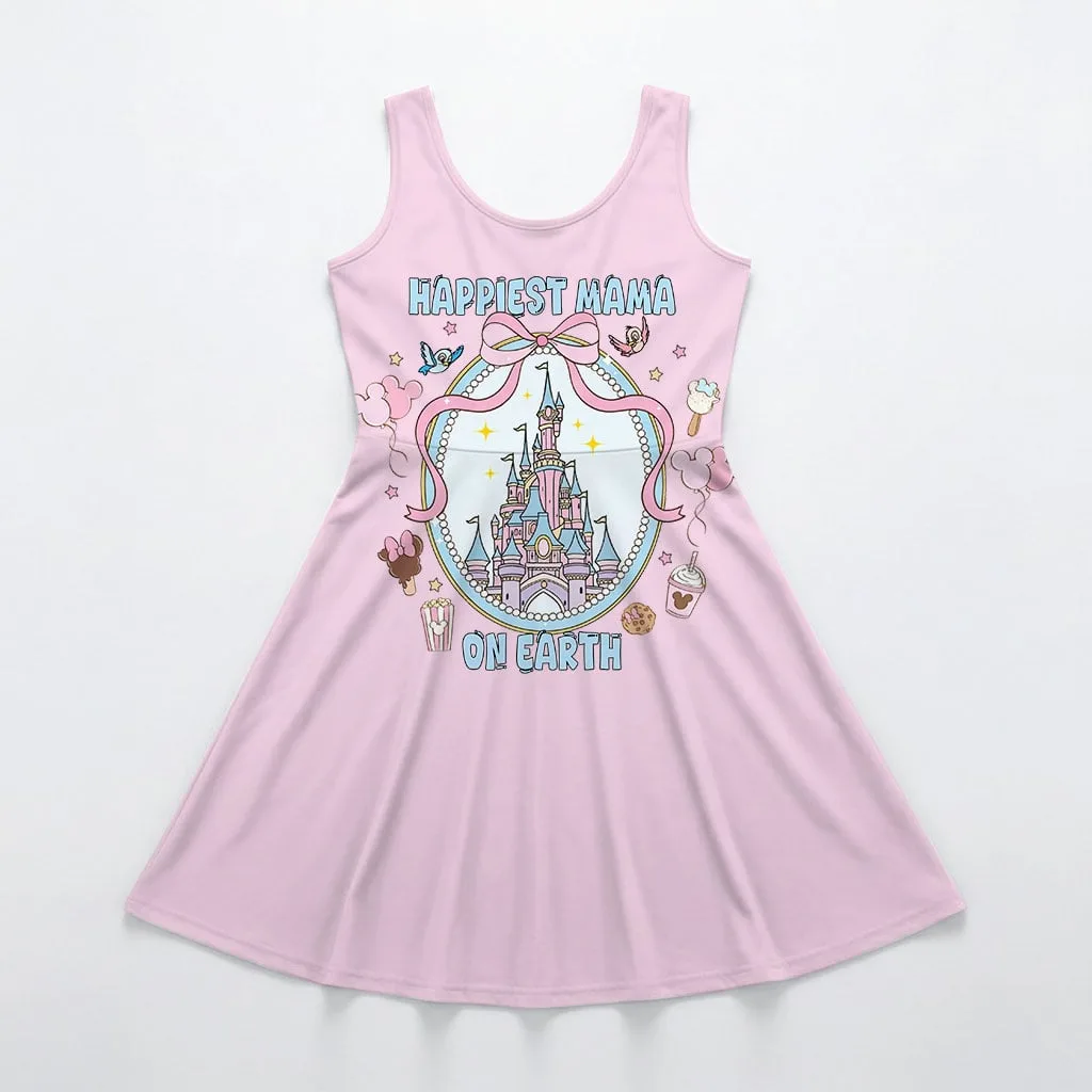 Disney Castle Happiest Mama On Earth Pattern Mommy & Me Dress, Mama Mini Family Matching Outfit - Image 3