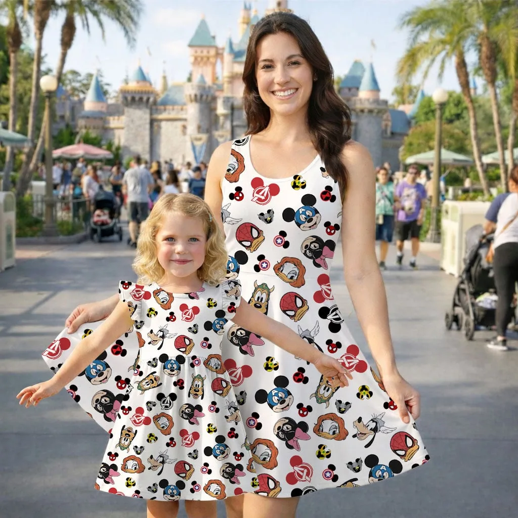 Disney Mickey Avengers Pattern Mommy & Me Dress, Mama Mini Family Matching Outfit - Image 2