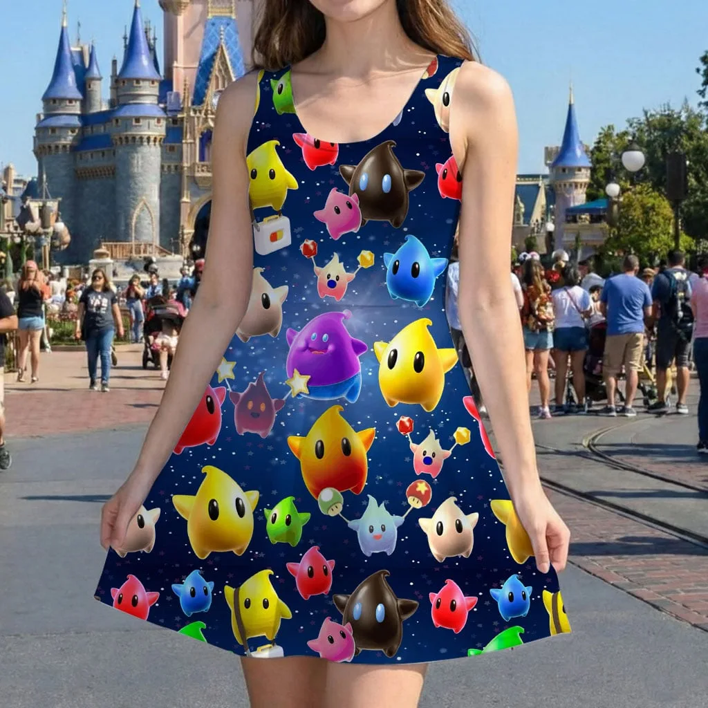 Super Mario Galaxy Character Pattern Mommy & Me Dress, Mama Mini Family Matching Outfit - Image 5