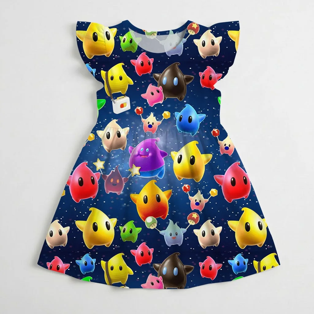 Super Mario Galaxy Character Pattern Mommy & Me Dress, Mama Mini Family Matching Outfit - Image 4