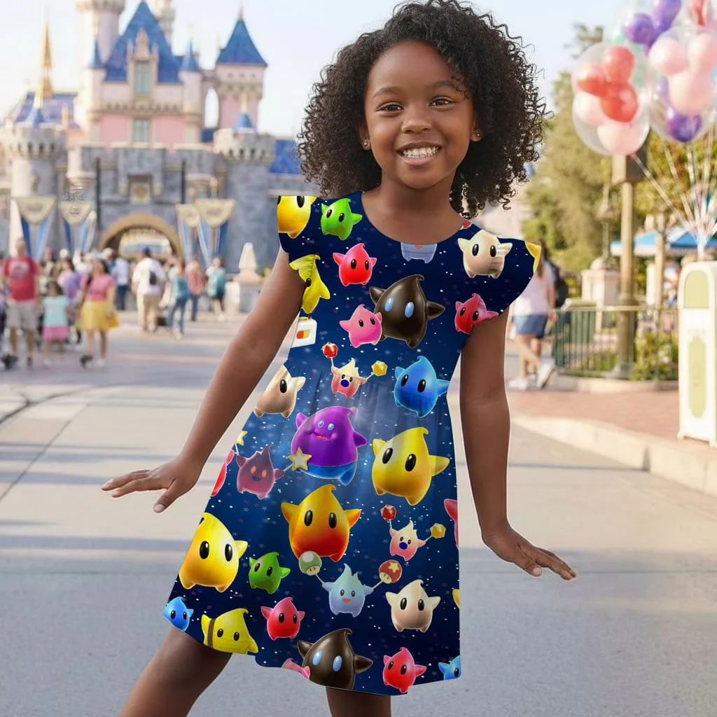 Super Mario Galaxy Character Pattern Mommy & Me Dress, Mama Mini Family Matching Outfit - Image 6