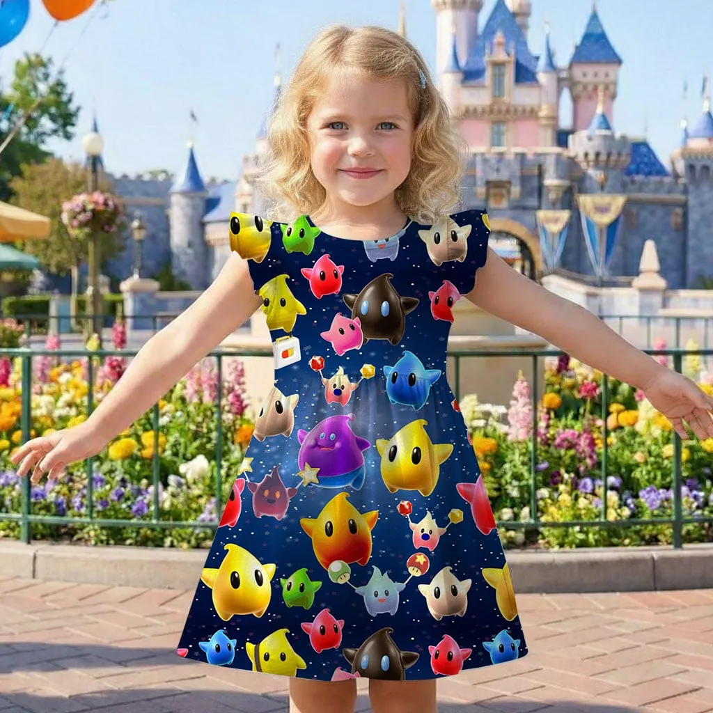 Super Mario Galaxy Character Pattern Mommy & Me Dress, Mama Mini Family Matching Outfit - Image 7